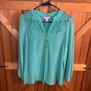 Lilly Pulitzer Green 100% Silk Blouse XS
